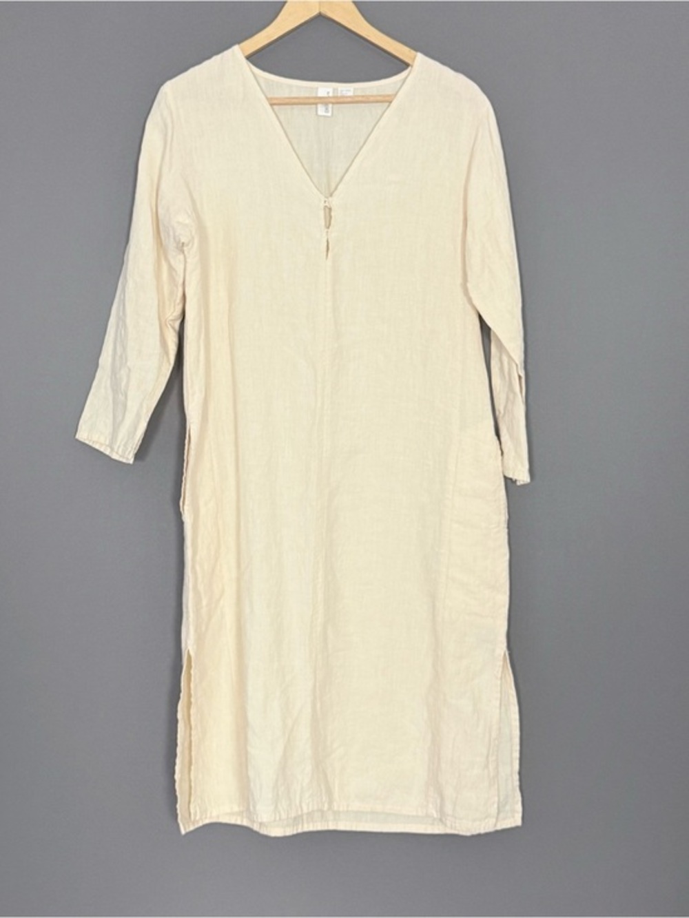 DKNY Pure 100% Linen Shift Dress Cream Ivory Minimalist Lagenlook Midi M